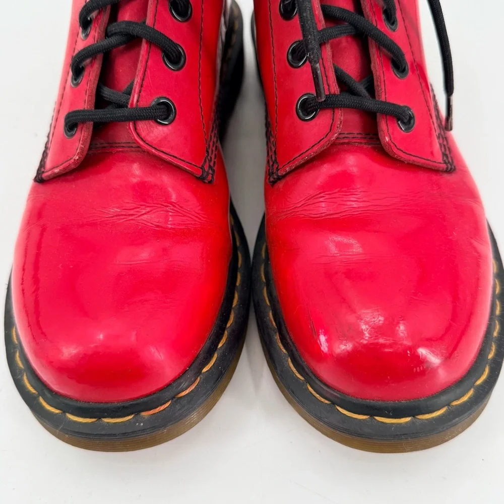 Dr Doc Martens Red Combat Boots Women’s 8 39 FLAWS - Picture 4 of 7